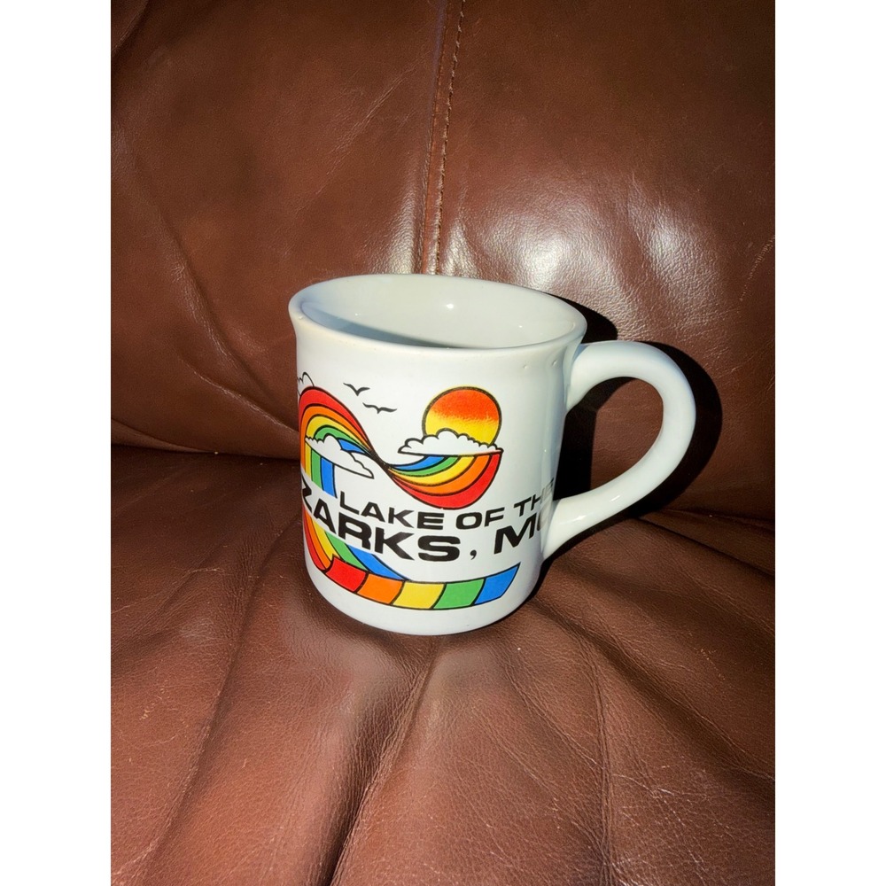 Vintage Lake of the Ozarks MO Rainbow Coffee Mug Retro Souvenir White Ceramic